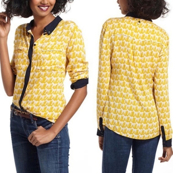 Anthropologie Tops - Anthropologie Maeve yellow horse print shirt 2